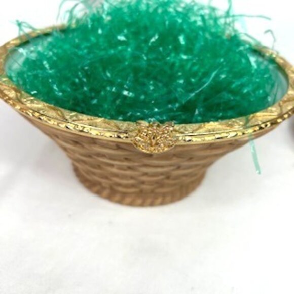 Porcelain Easter Basket Figurine With Rabbits  Eggs‎ Spring Decor 8\